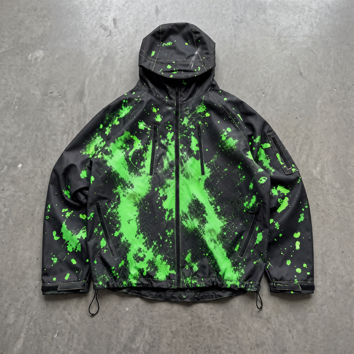 Black jacket with green colour-change pattern
